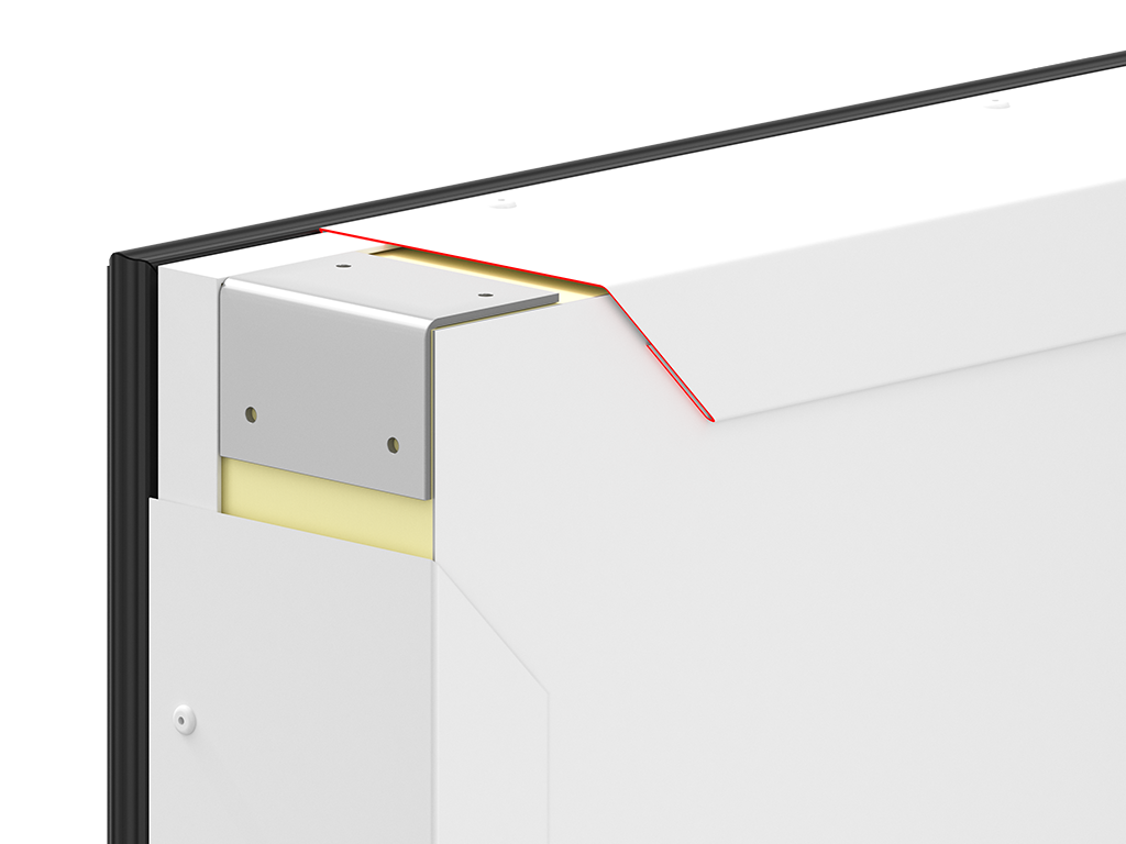 Полотно из панелей непрерывной линии толщиной 80 мм, оконтованное стальными профилями толщиной 0,7 мм.
